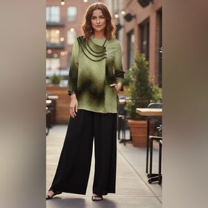 Beautiful lime brown ombré long sleeved  blouse, very festive and elegant, 2X